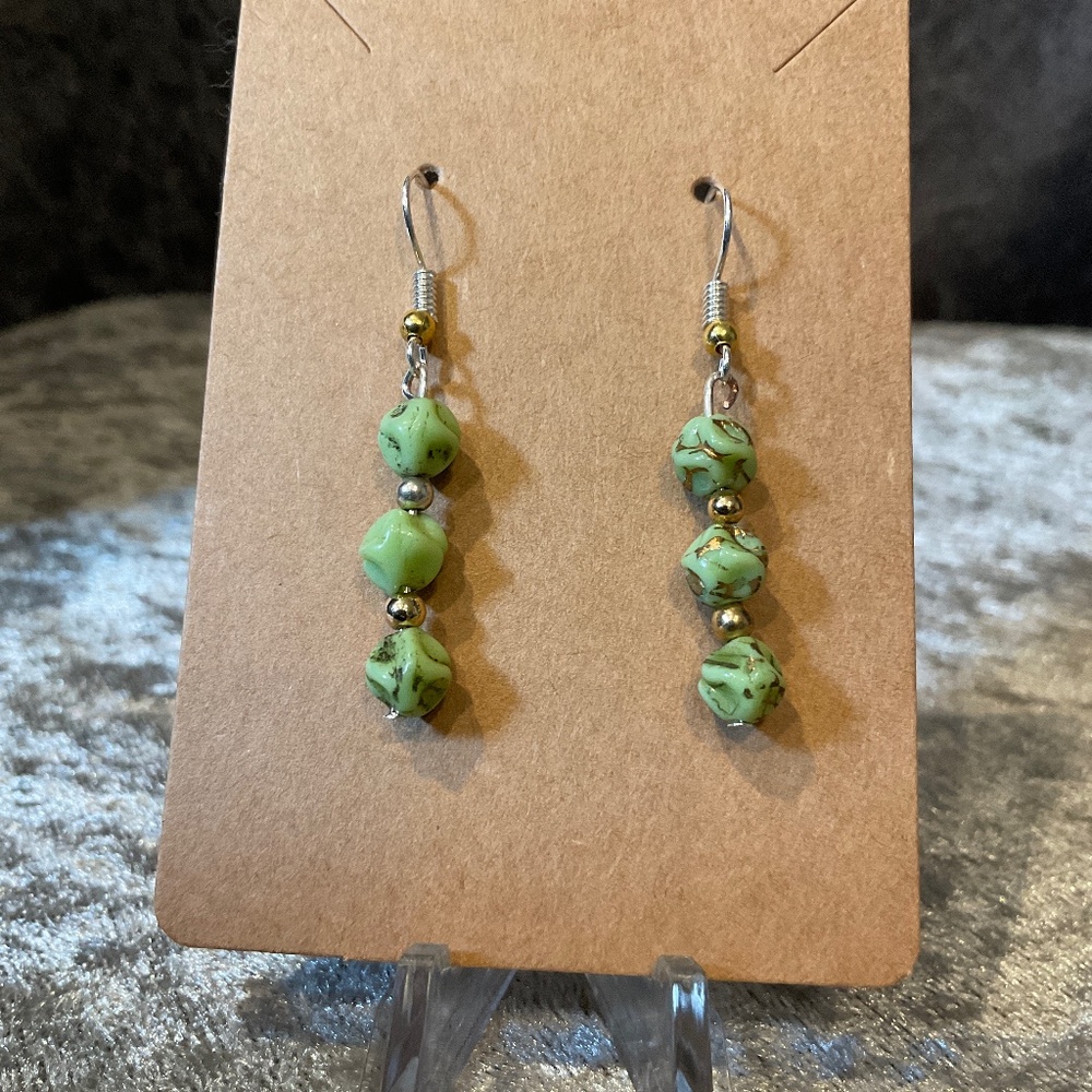 Green Beaded Pierced Earrings